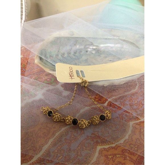 NWT Gold & Black Flower Ankle Bracelet Anklet - Picture 1 of 10